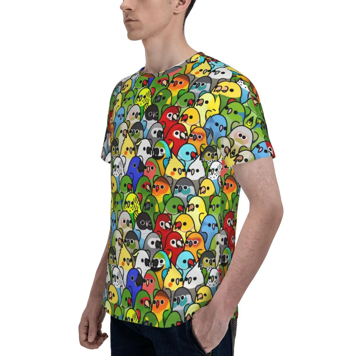 Camisetas de manga corta para hombre, ropa informal con estampado integral de pájaros y loros, mercancía