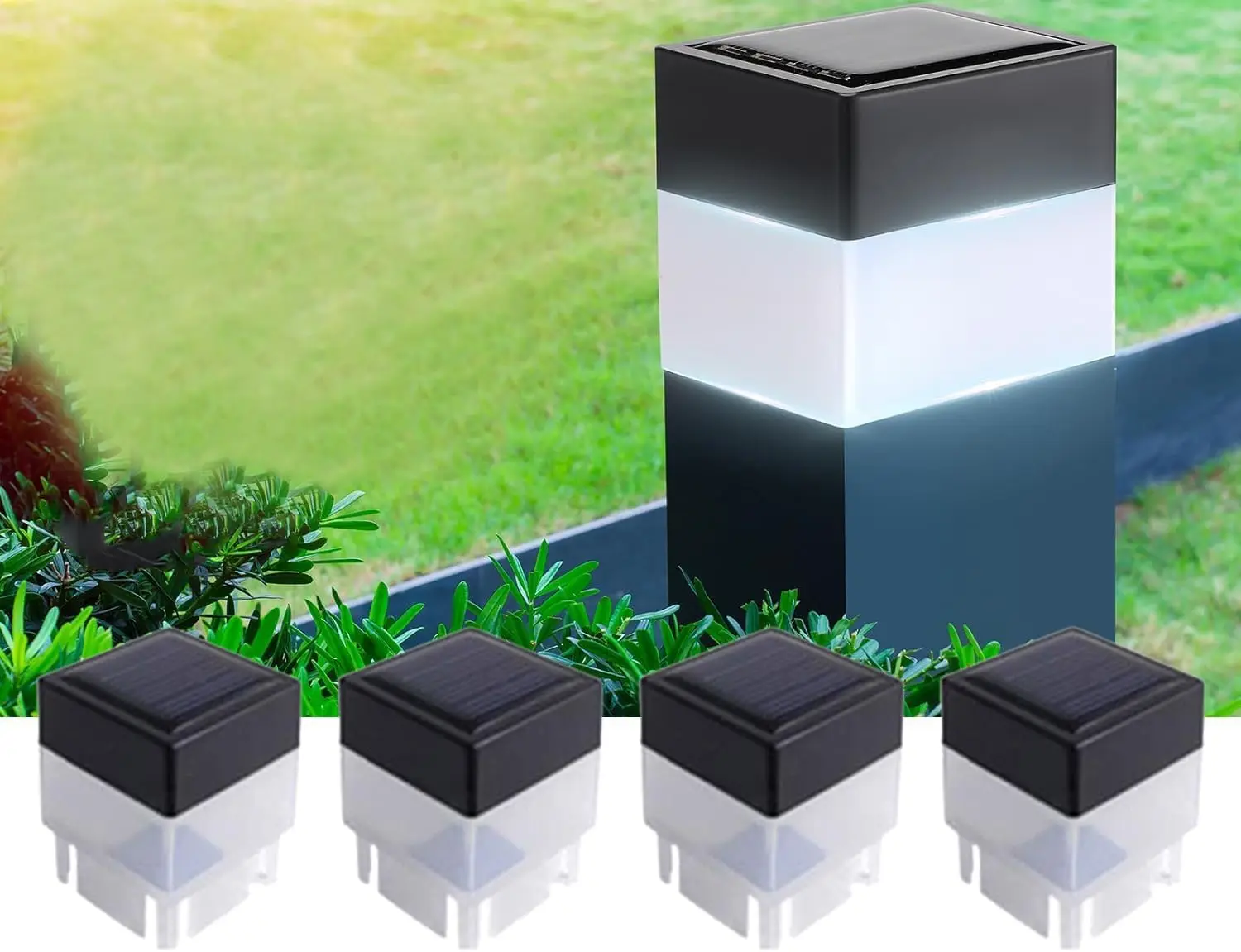 

Solar LED Fence Post Cap 5cm x 5cm, White Light, 4-Pack for Iron & Aluminum Posts