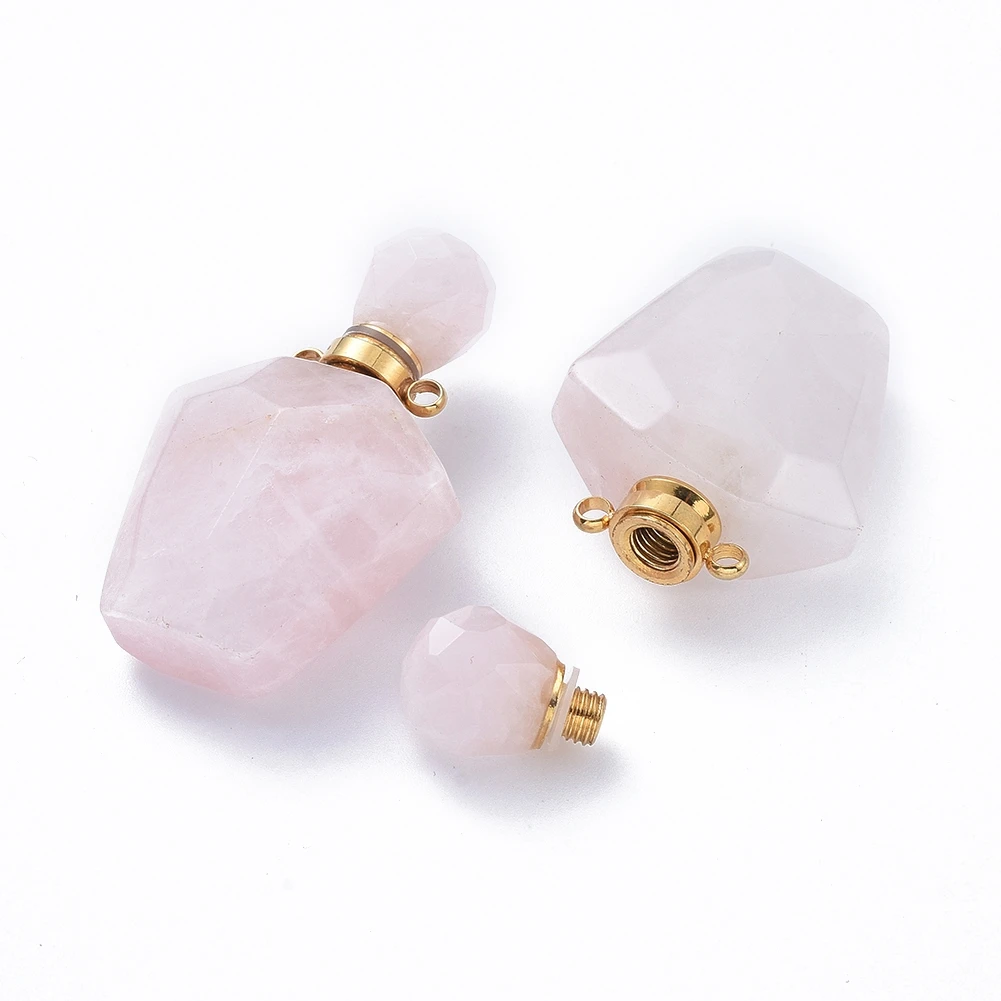 1 pcs Faceted Natural Rose Quartz Openable Perfume Bottle Pendants