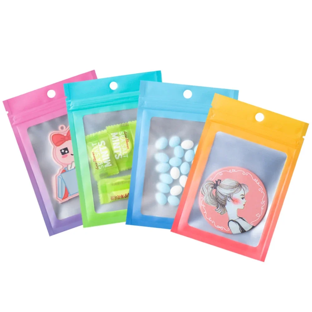 100Pcs Mylar Bag with Clear Window Zip Lock Plastic Bag Resealable Zipper Packing Bags for Jewelry Gift Food Storage