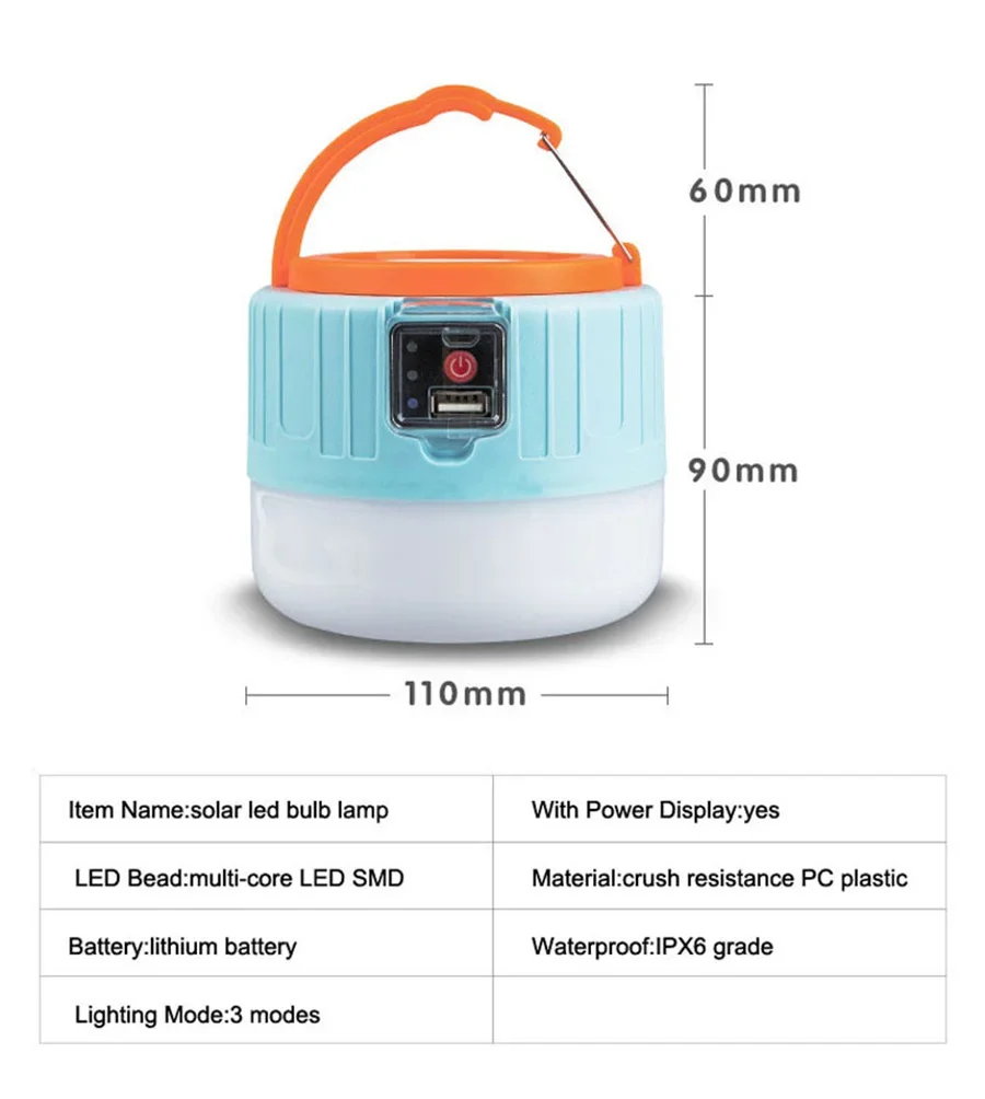 Draagbare Lantaarns 3 Modi Solar Led Camping Licht Usb Oplaadbare Lamp Buiten Waterdichte Tent Noodverlichting Zaklamp