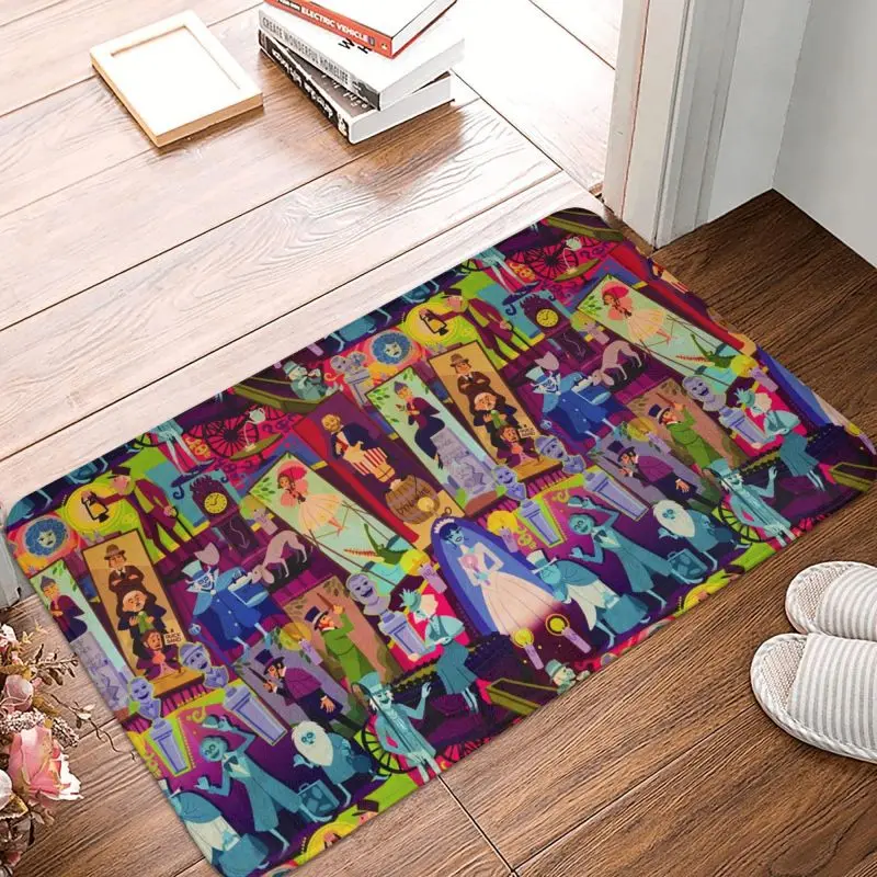 Custom Happy Haunts Haunted Mansion Front Door Mat Anti-Slip Outdoor Halloween Ghost Monster Doormat Kitchen Entrance Rug Carpet