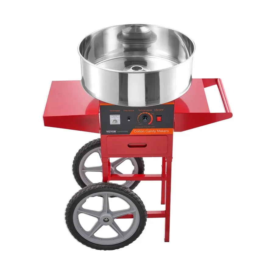 

Electric Cn Candy Machine with Cart 1000W Commercial Candy Floss Maker with Stainless Steel Bowl Sugar Scoop and Drawer Perfec