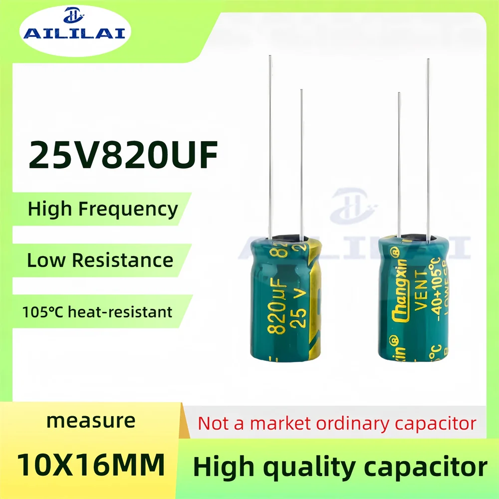 10PCS Original 25v820uf Low ESR/Impedance High Frequency 25V 820UF Aluminum Electrolytic Capacitor 25V820UF Size: 10X16MM