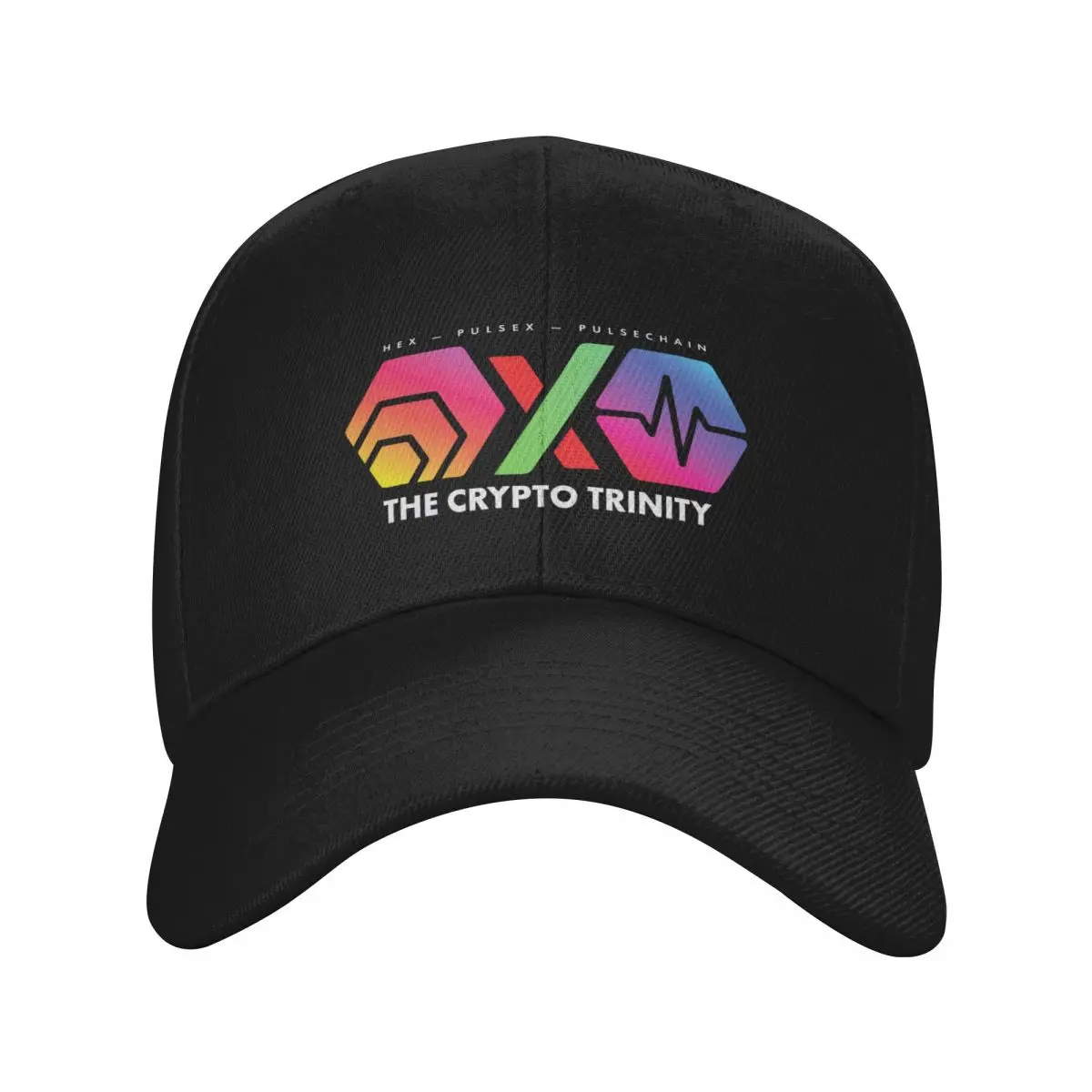 The Crypto Trinity (Hex, Pulsechain and PulseX) on Black Baseball Cap Anime Trucker Hat Boy Women's