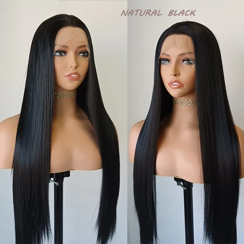 RDY Black Wig Long Straight Synthetic Lace Front Wigs for Women Daily Wear Natural Hailine Ready to wear Black Lace Wigs Cosplay