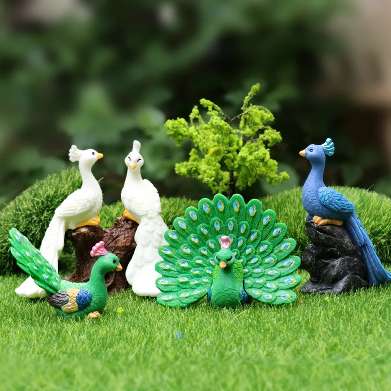 Simulated peacock model realistic cartoon animal succulent flower pot miniature landscape scene resin handicraft display piece