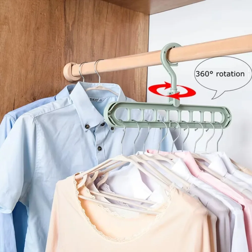 5pcs 9-hole wardrobe storage rack multifunctional foldable clothes drying rack storage clothes rack space-saving clothes hanger