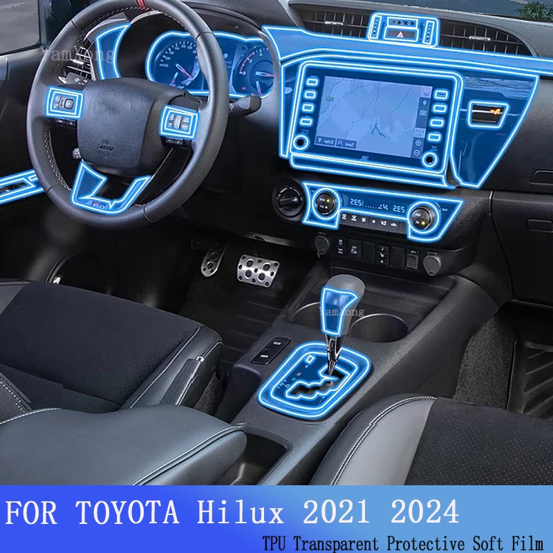 For TOYOTA Hilux 2021 2024 Car Interior TPU Protective Center  console Gearbox Navigation Instrucment Scratch Repair Sticker