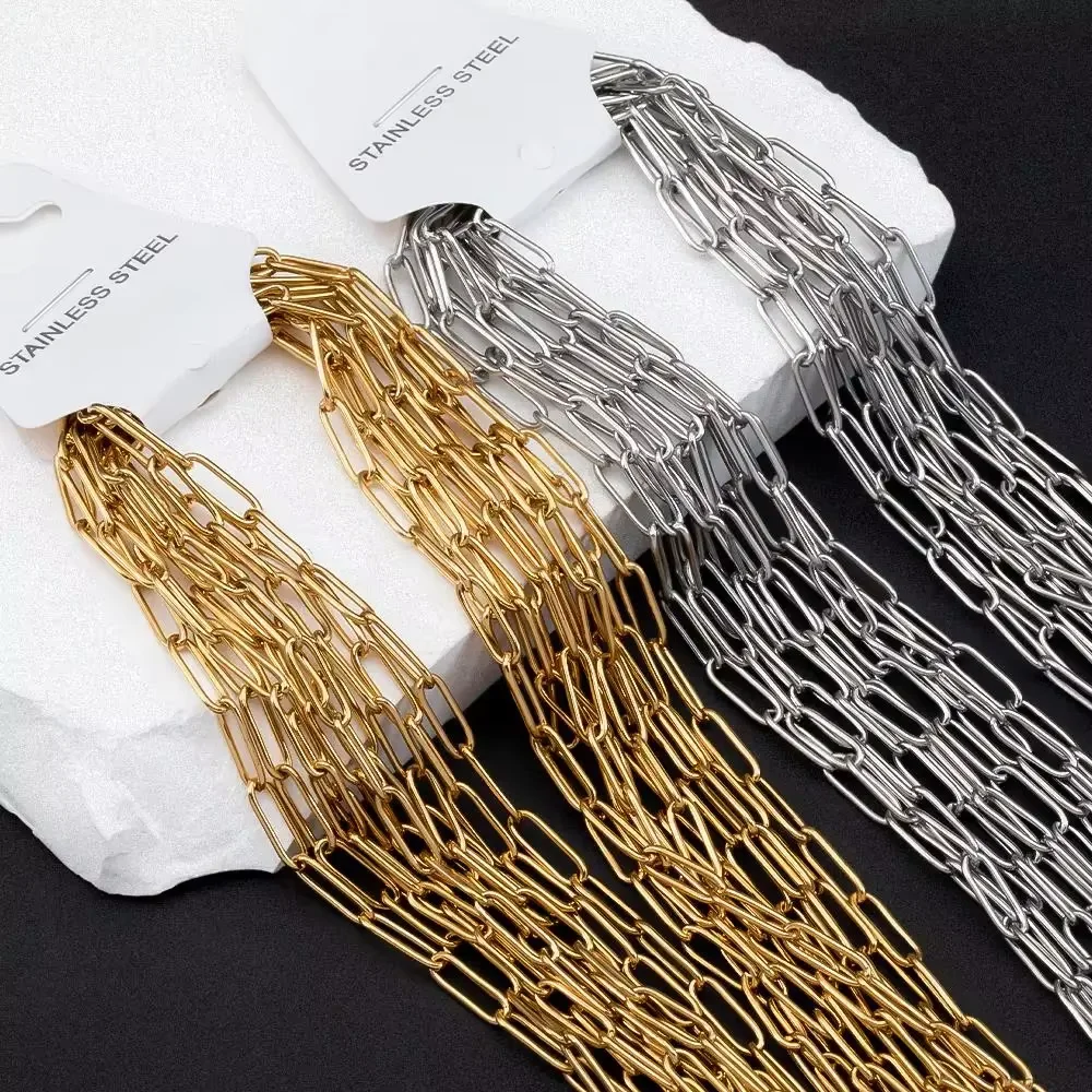 

5pcs 4mm Stainless Steel Adjustable Cable Chain 45+5cm Necklace with Pendant Connect Rings Extension Chain DIY Jewelry