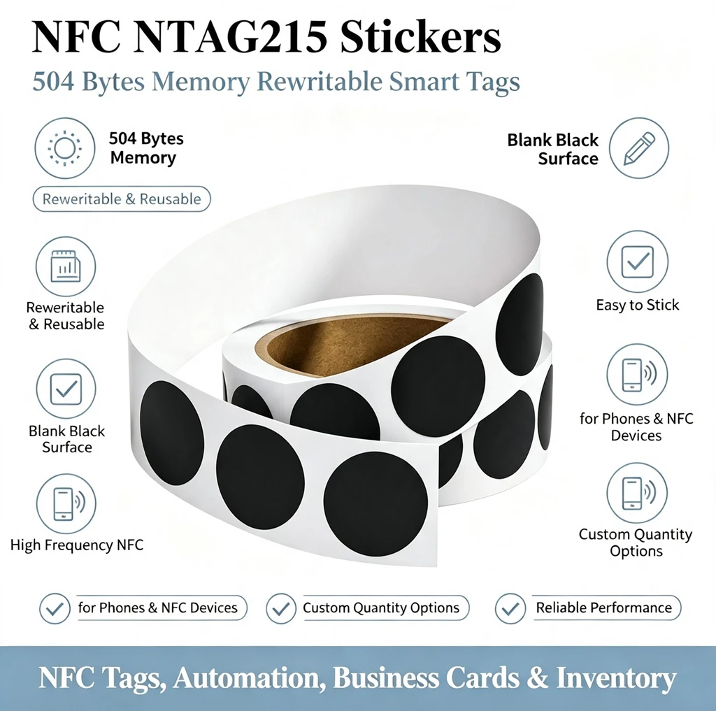 Black Ntag 215 NFC Phone Available RFID Tags Stickers Adhesive Label NFC Ntag215 Self-adhesive Tag 13.56MHz ISO14443A Sticker