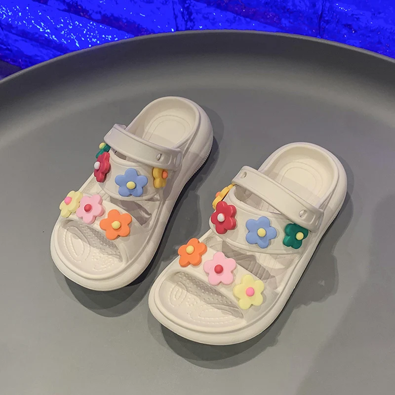 Cute Flower Deco Sandals For Kids Girls Summer Anti-Slip Slippers Children Brand Design Thick Sole Soft Pool Bath Beach Shoes