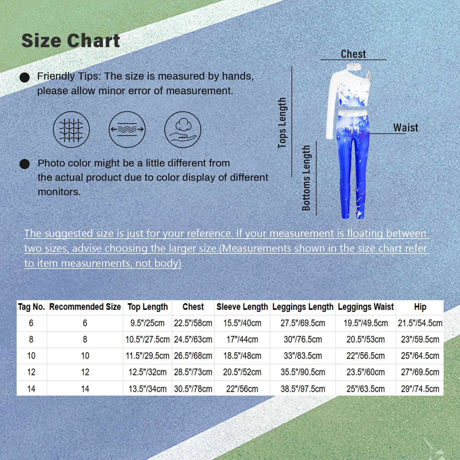 十代の女の子のバレエダンスセットスタイリッシュなプリント体操フィギュアスケート衣装光沢のあるスパンコールワンスリーブクロップトップとレギンススーツ