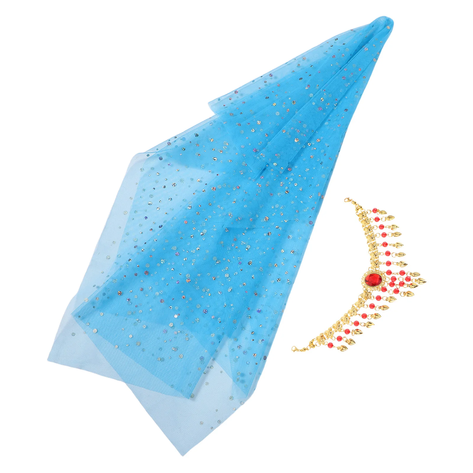 

1Set Belly Dancer Headpiece Set Long Sleeve Top Veil Hair Hoop India Dance Show Costume Festival Accessories