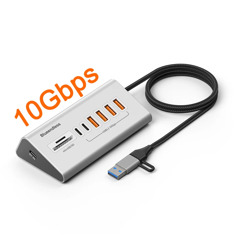 USB 3.2 Gen 2 10 Gbps Data Transfer Hub 6 Ports USB C Hub with 10Gbps USB3.2 4-Port Type A 2-Port Type C and SD TF Card Reader