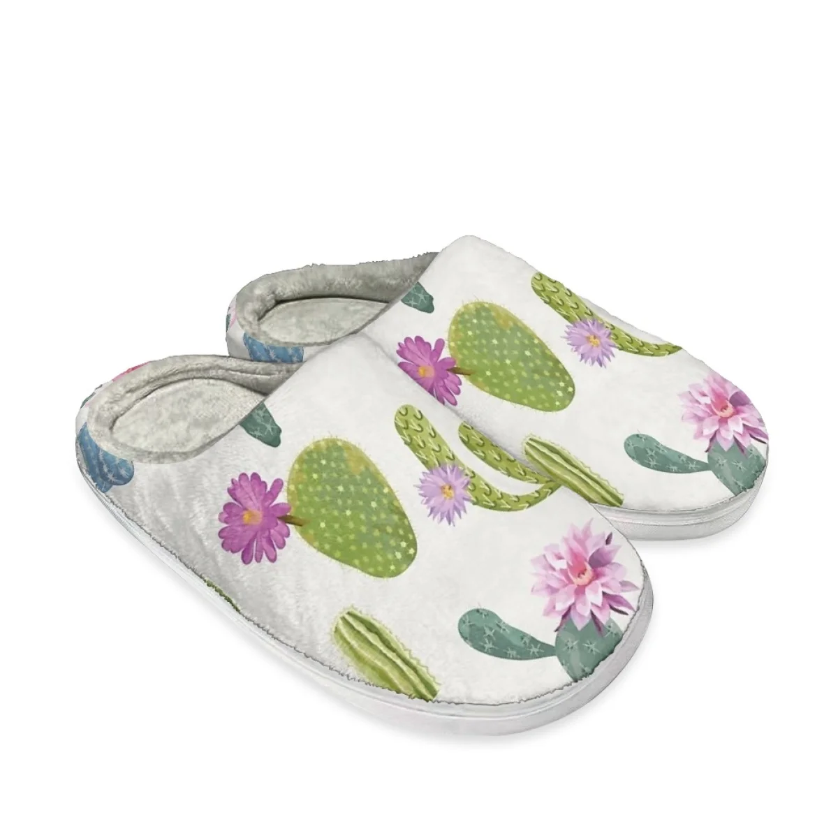 Beliodome Flowering Cactus Design House Cotton Custom Slipper Womens Indoor Slip On Shoes Lightweight Bedroom Warm Rubber Sole