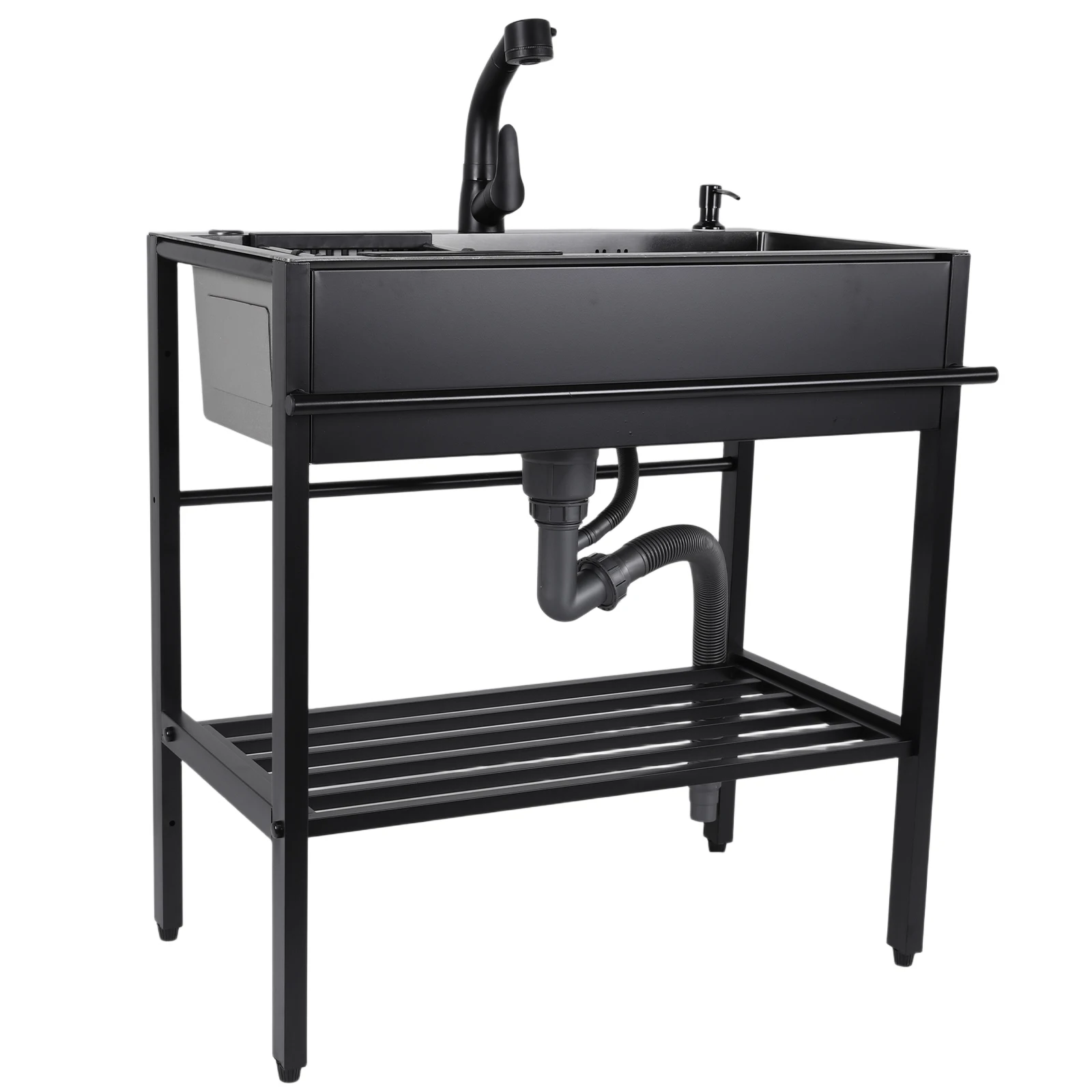 

Stainless Steel Sink with Cold and Hot Water Faucet Hoses and Drain Kit Large Freestanding Laundry Sink for Restaurant Garage