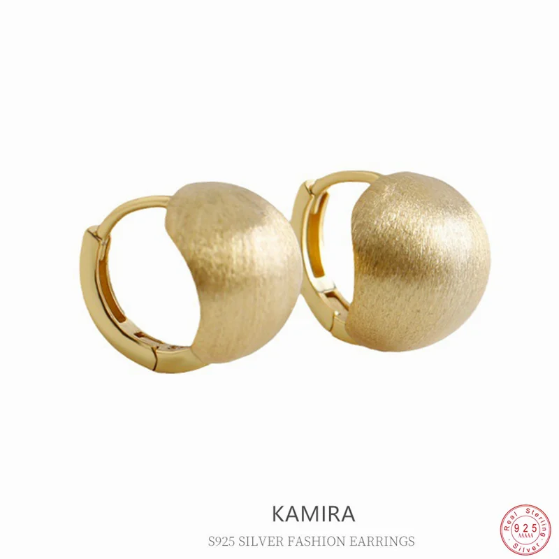 

KAMIRA Real 925 Sterling Silver Luxury Minimalist Frosted Bean Hoop Earrings for Women Temperament Matte Party Exquisite Jewelry