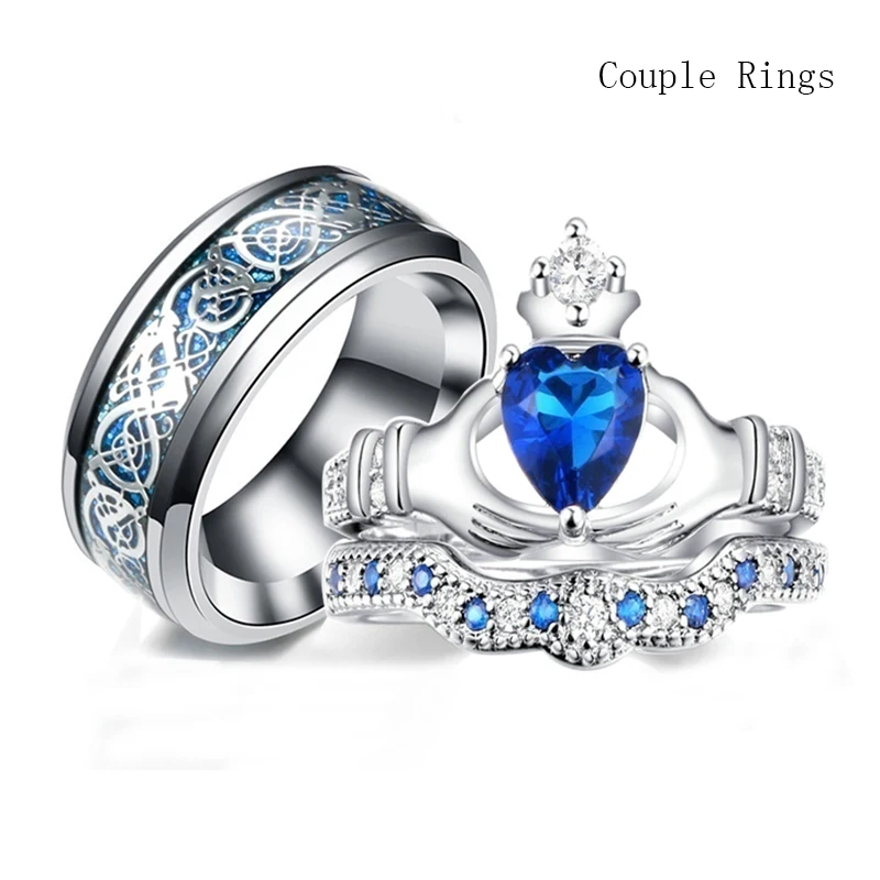 Fashion Couple Rings for Lover's Cute Women Zircon Bridal Engagement Wedding Band Fashion Stainless Steel Men Rings