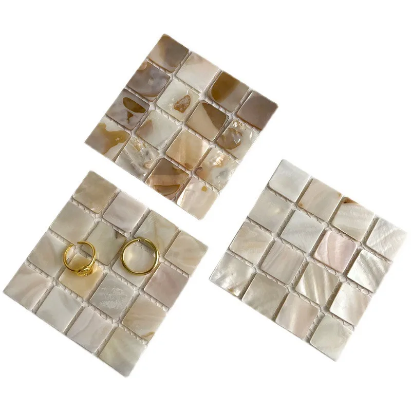 

Natural conch shell square coaster, mosaic thermal insulation coaster photography props