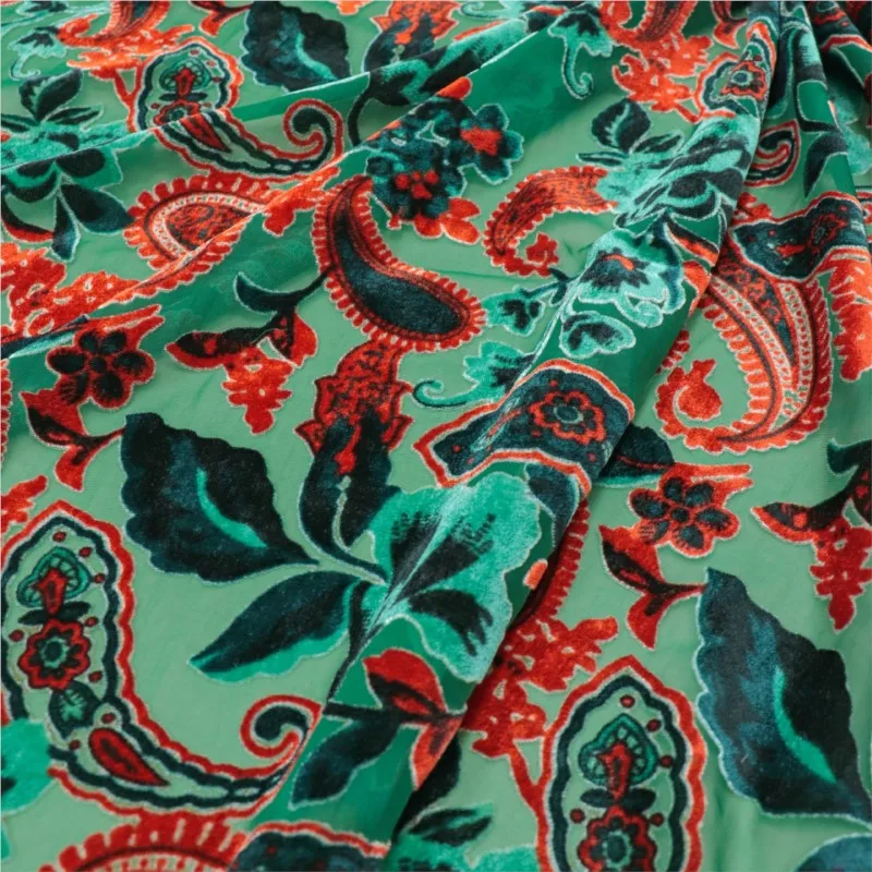 Gewebter, fleckiger und verbrannter Nachthemd-Cheongsam-Stoff aus Samtbrokat-Viskose-Print