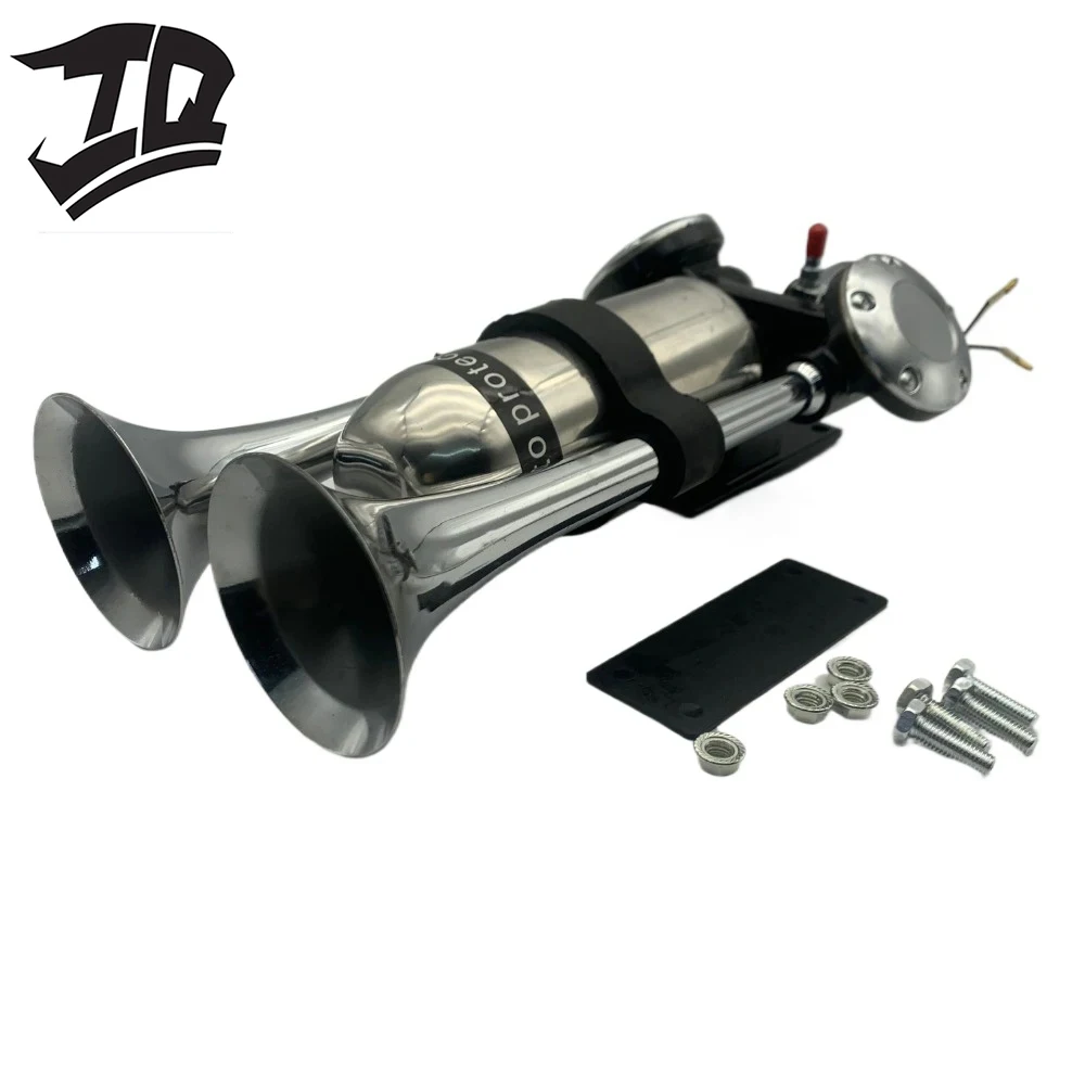 Dual Trumpet Train Air Horn Kit 12V/24V, Complete with Air Tank & Compressor for Truck SUV