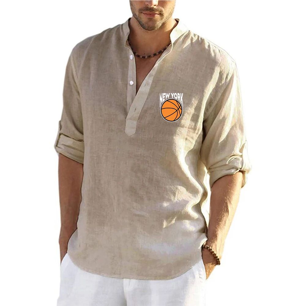 New York Basketball The new men's linen long-sleeved shirt is suitable for wearing in summer It is comfortable lightweight