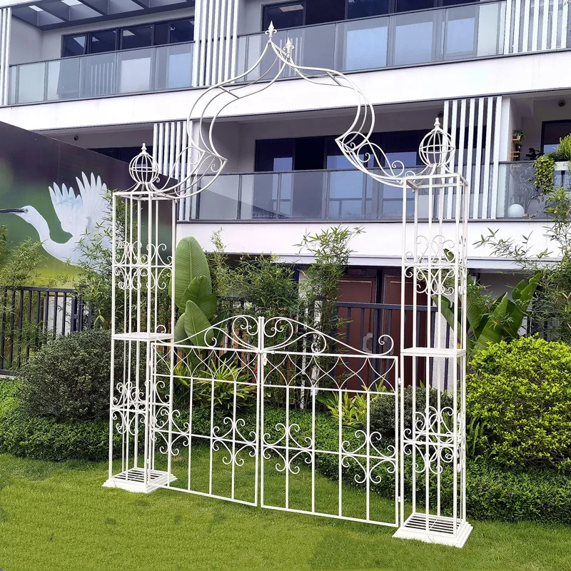 Outdoor Metal Fence Gate Courtyard Balcony Rose Iron Rack with Flower Racks Doors Arches Water Resistant Durable