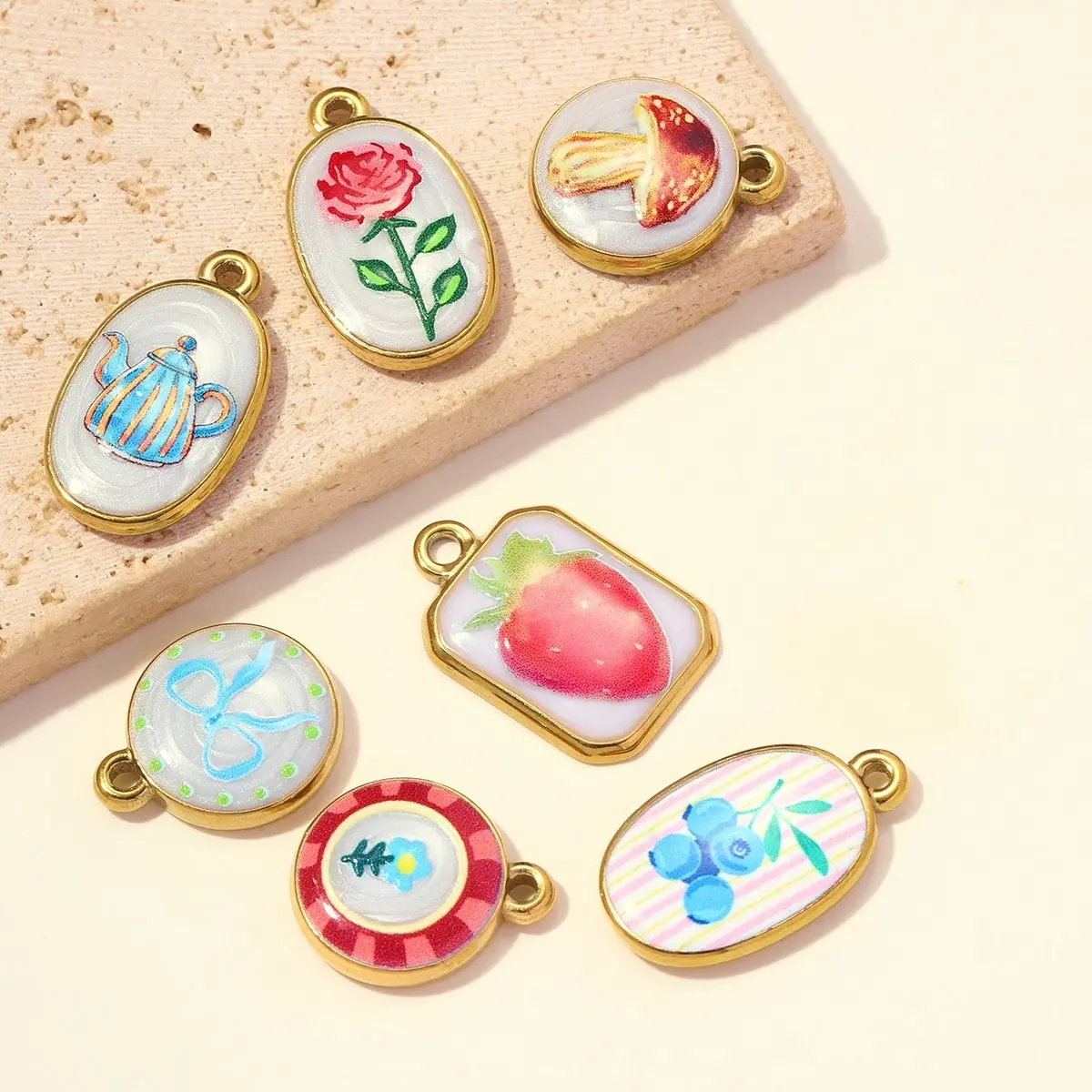 3Pcs/Lot Stainless Steel Bowknot Flower Charms Ename Pendant For DIY Making Earrings Necklace Fashion Accessories Wholesale