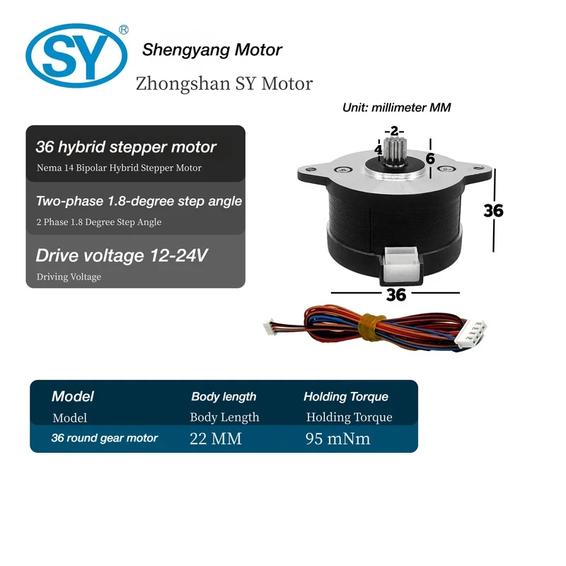 Round Pancake Gear Stepper Motor, 36 Frame Hybrid Extruder Motor for Voron 3D Printer