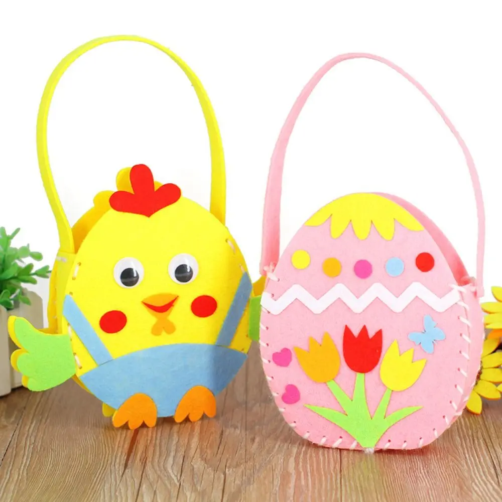 

Non-woven Fabric DIY Easter Flower Basket Rabbit Bag Toy Easter Bunny Painted Eggshell Handbag Kids Kindergarten Handicraft Gift