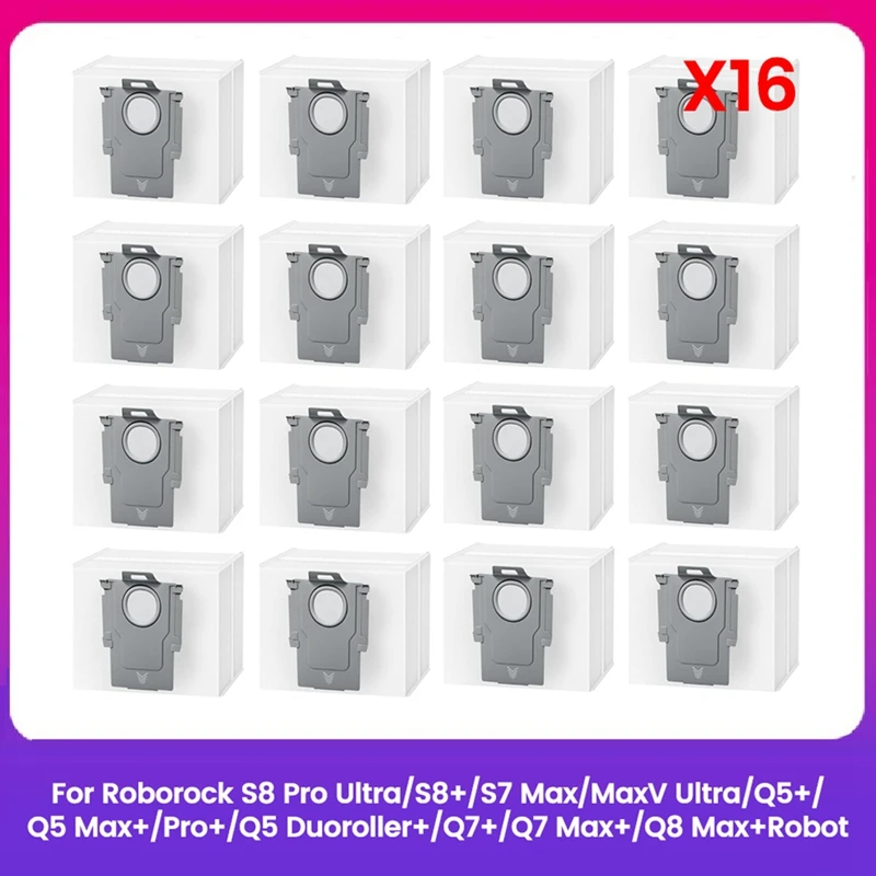 16PCS Dust Bags For Roborock S8 Pro Ultra/S8+/S7 Max/Maxv Ultra/Q5+/Q5 Max+/Q5 Duoroller+/Q7 Max+/Q8 Max+ Vacuum Parts