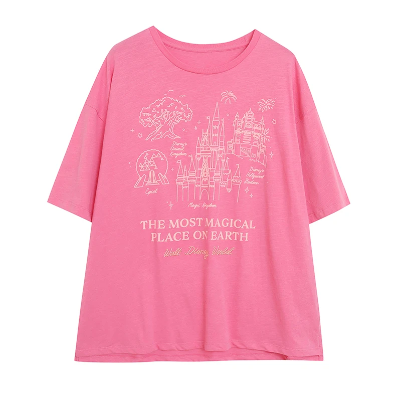 Loose Fit Pure Cotton Soft Comfortable Cartoon Print Embroidery Side Slit Short Sleeve T-Shirt Women's Spring Fashion Casual ...