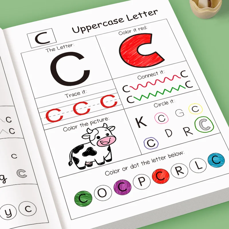 48 Pages, A-Z Alphabet Exercise Book, Writing Practice, Creative Coloring Adventure Drawing Book, English Homework Copybook