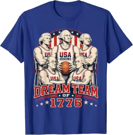 Dream Team of 1776 America 4th of July Independence Team T-Shirt Y2k George Washington USA Basketball Team Graphic Herrenbekleidung – Detail 7