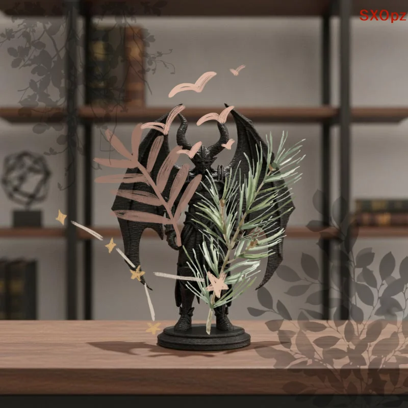 1Pcs Demon Warrior Resin Statue Horned Winged Devil Figurine Black 3D Printed Model Ornament For Desktop Table Home Decoration