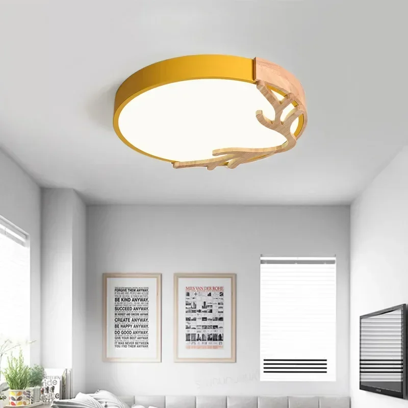 Nordic Bedroom Ceiling Lamp Modern Simple Creative Macaron LED Lamp Round Antler Study Children's Room Lamp