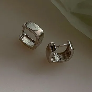 PONYKISS prawdziwe 925 srebro gładkie geometryczne kwadratowe kolczyki koła dla kobiet Party Fine Jewelry minimalistyczne akcesoria