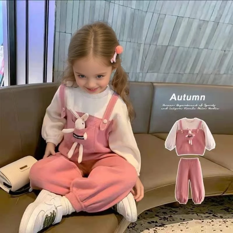 Kid Girl Clothes Set Spring Casual Cartoon Rabbit Baby Set Long Sleeve Toddler Tracksuit Children Clothing Girl Sport Suit A1009