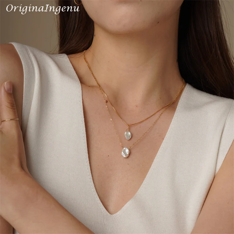 Natural Baroque Pearl Necklace Handmade Jewelry Gold Filled Choker  Pendants Femme Kolye Collares Boho Necklace For Women