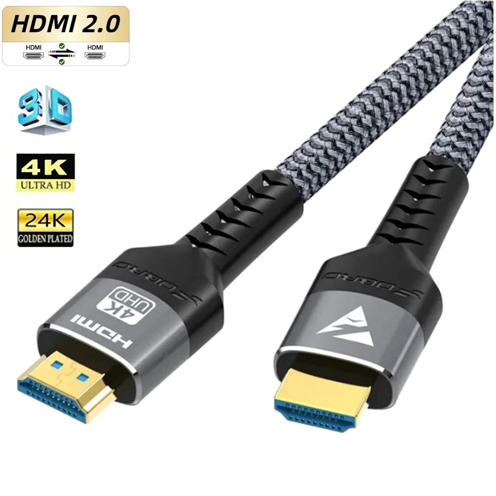 4K@60Hz HDMI Cable High-Speed HDMI 2.0 Cord 18Gbps, HDR, Ethernet, ARC, 3D, HDCP 2.2, 2160p, 48 Bit for TV/HDTV/PS5/Xbox/Roku