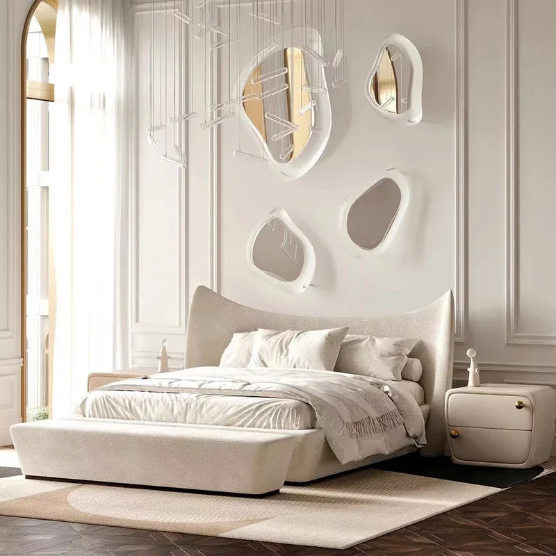 

French Cream Wind Double Bed Italian Bedroom 1.8m High-end Fabric Bed Light Luxury Bed Villa