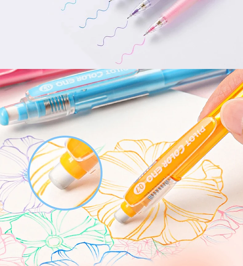 8 stücke PILOT Farbe Druckbleistift Set 0,7mm HCR-197 Löschbaren kinder Zeichnung Farbe Blei Kern PLCR-7 Schule Kunst schreibwaren – Detail 8