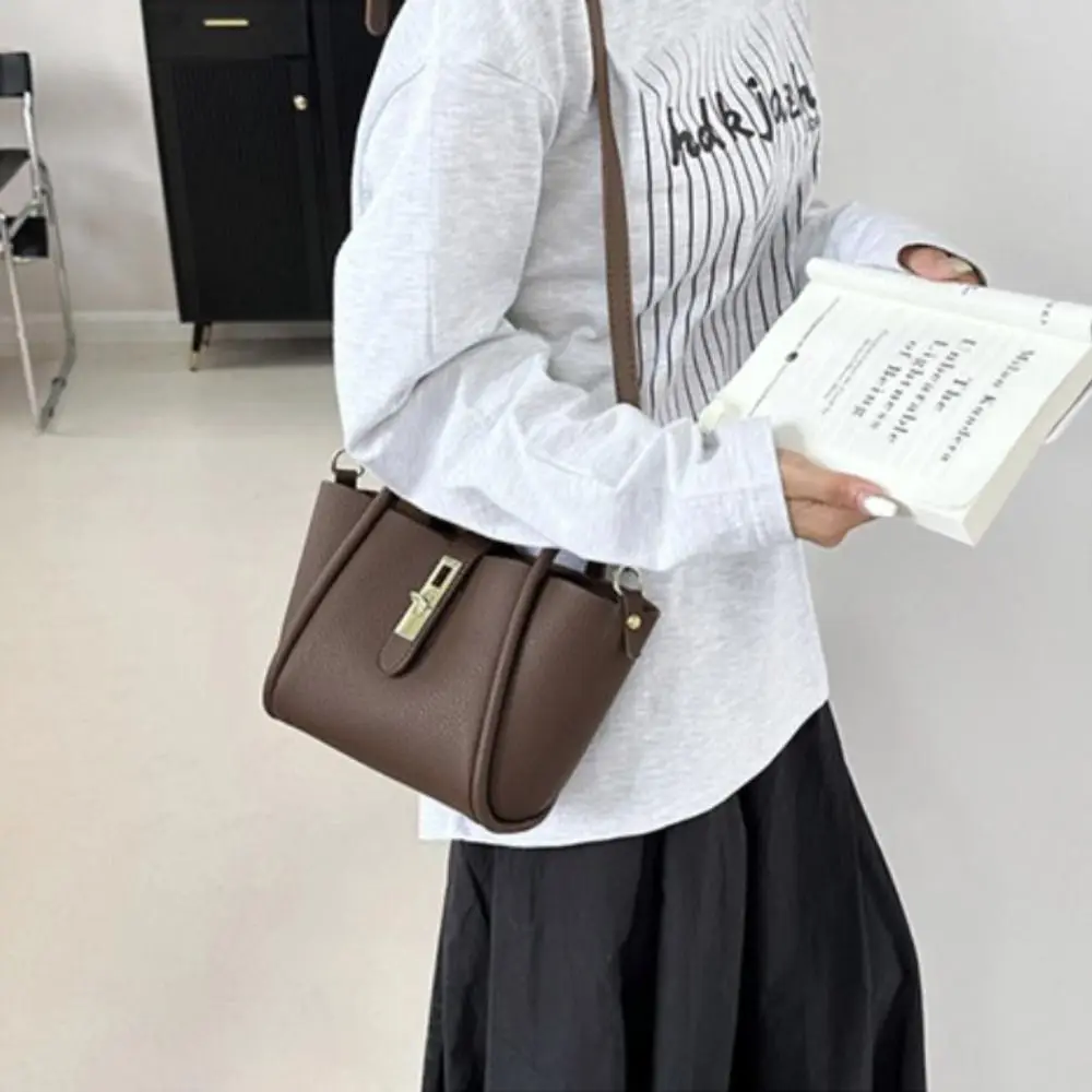 

Korean Chic Slant Cross Bucket Bag High-End Commuting Single Shoulder Bag Leather Luxury Women's Handbag Daily