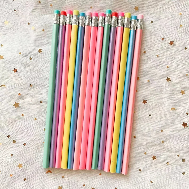 10pcs Kawaii Macaron colors Wood Pencil kids Drawing Pencil School items Cute Stationery Wooden pencils Stationary No logo