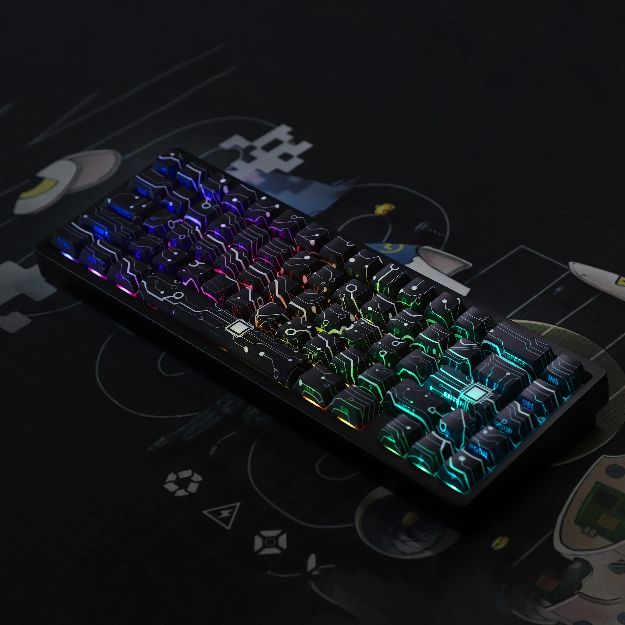 

134 клавиши, колпачки для клавиш из ПБТ с сублимационной краской, электронное видение, блестящий сквозной колпачок с боковой подсветкой, вишневый профиль для переключателей MX, клавиатуры