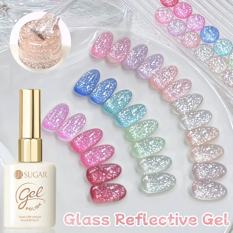 UR SUGAR 15ml Glas-Reflektierendes Gel Glänzender Glitter Nagellack Blitz-Effekt Abziehbarer UV-Gel Nagelkunst-Lack