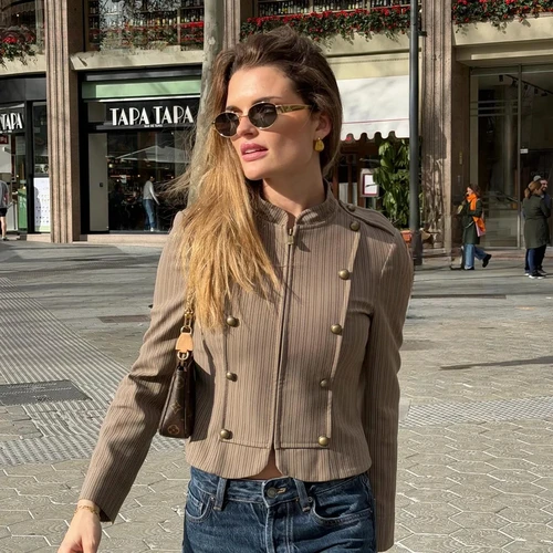 Imagen 2 del producto KONDALA Primavera Verano 2026 Blazers Elegantes para Mujer, Moda Casual, Rayados, con Cierre, para Salir, Vacaciones, Fiestas