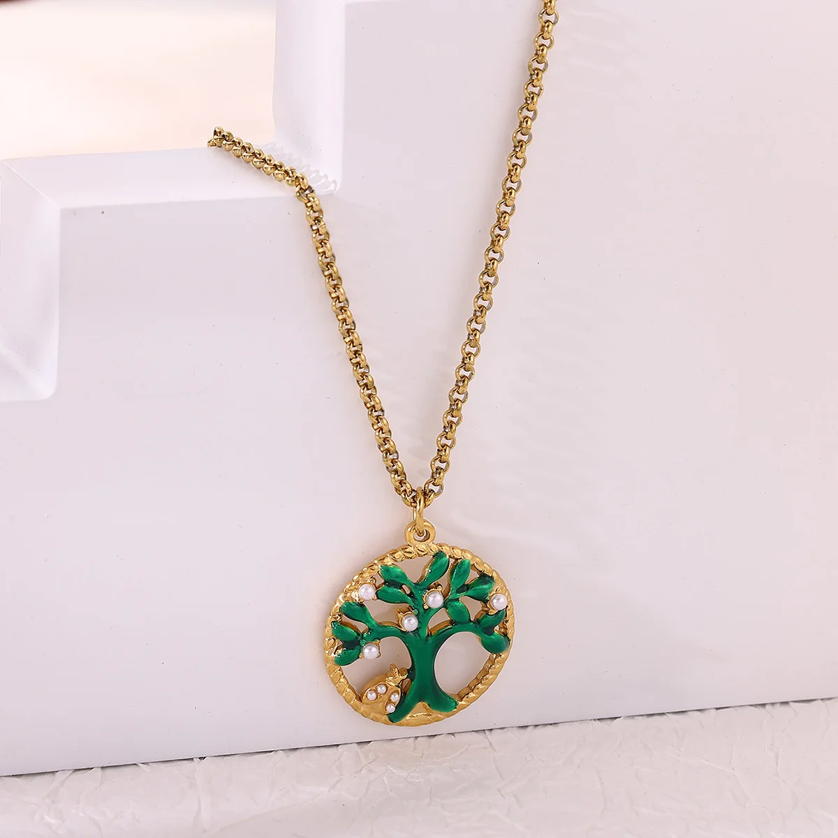 Classic Stainless Steel Tree of Life Pendant Necklaces for Women 18K Gold-Plated Zirconia Jewelry Necklace Anniversary Gift