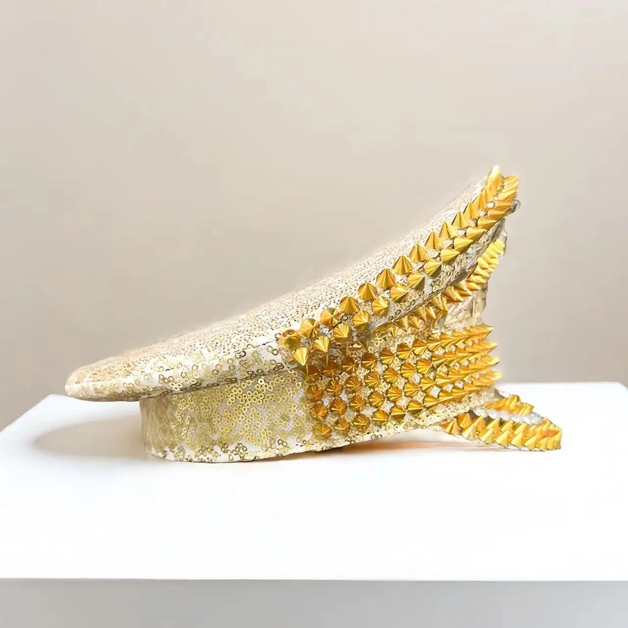 HongLuan Sombreros de capitán de León Dorado con Diamantes de imitación para Mujer de Festival de Hombre Quemador, Sombrero de Disfraz de Halloween para Adultos, Accesorios de Cosplay